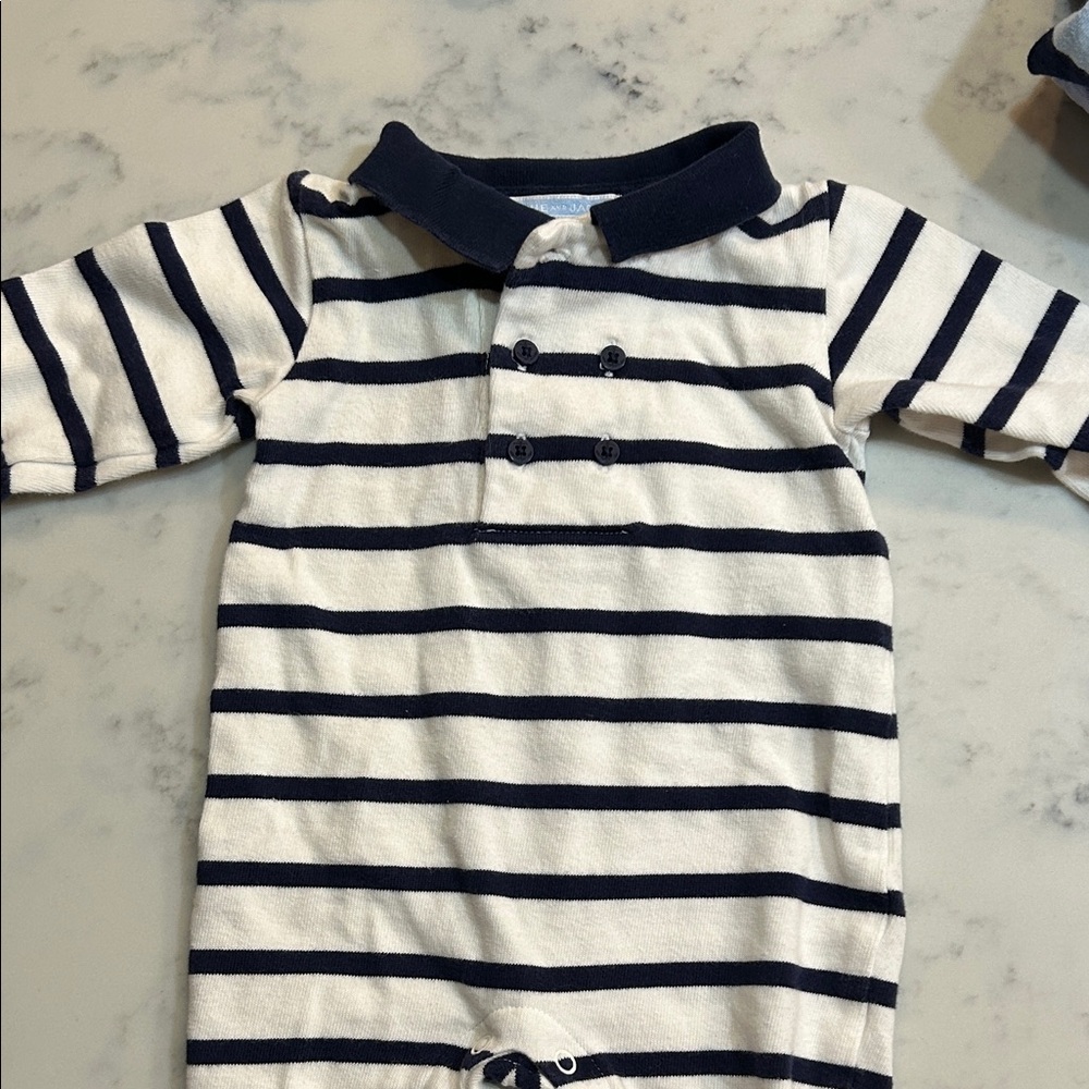 Janie and Jack Navy and White Striped Romper
